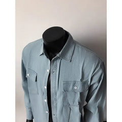 Threebooy Men Long Sleeve Denim Shirt Spring Casual Workwear Stylish Stretch Cotton Comfort Fit Chest Pocket Outdoor Daily Wear Trendy Men