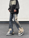 Threebooy Jeans High Street American Vintage Wash Harajuku Y2K Spliced Jeans Men's Loose Flare Design Feel Pants