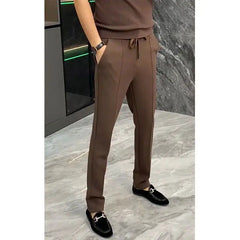 Threebooy  Simplicity Trend Spring Autumn Suit Pants Men Solid Pockets Zipper Smart Casual Office Social Slim Bound Feet Straight Trousers