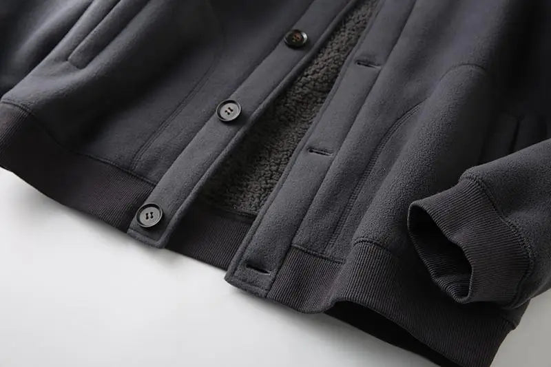 Threebooy Men's Jacket Autumn Winter Polar Fleece Stitching Double Layer Stand Collar Thickened Single-breasted Solid Color Jackets Tops