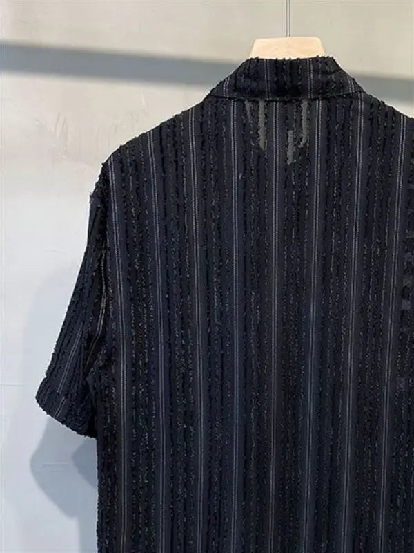 Threebooy  New summer casual set for men's handsome non-iron drooping loose striped shirts fashionable simple breathable shirt men's suit