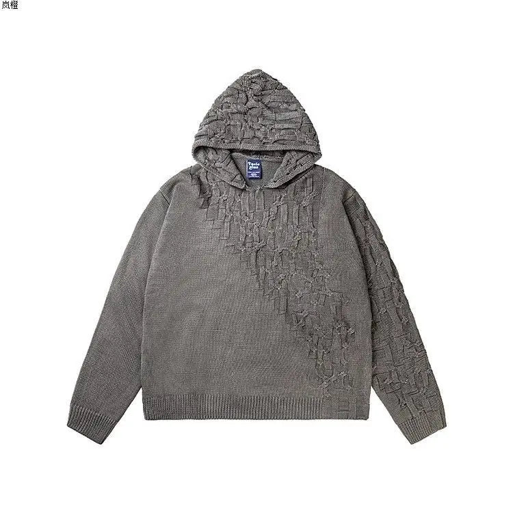 Threebooy Autumn and winter American fashion men and women knitted hooded couple loose retro personality Harajuku casual sweater y2k