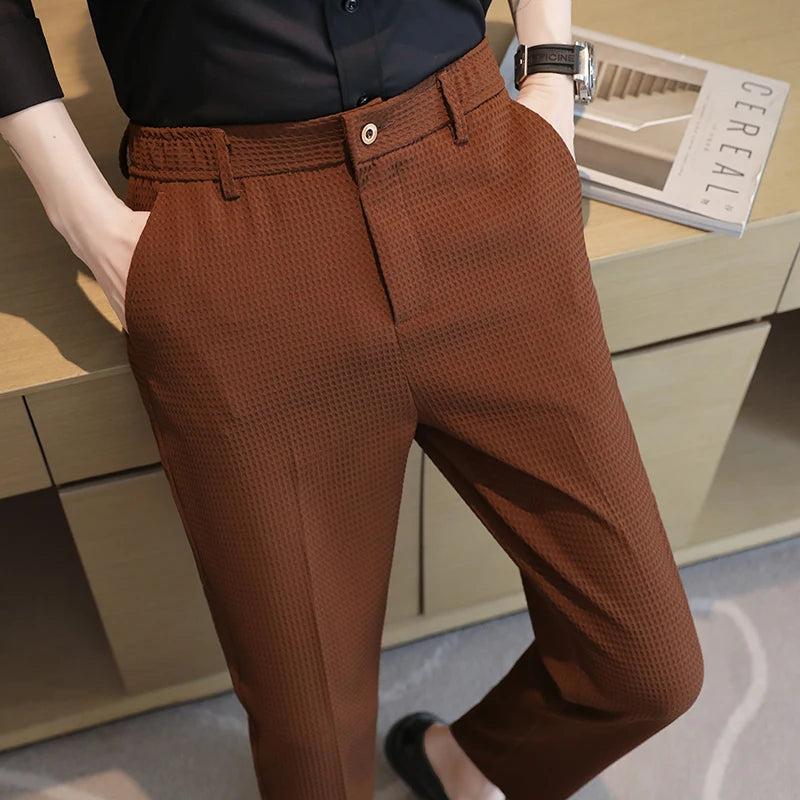 Threebooy Elastic Slim Men Suit Pants Spring High-quality Solid Color Full Length Pants Business Solid Color Casual Formal Trousers 29-38