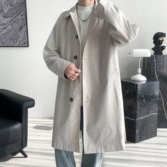 Threebooy  Men's Trench Coat Fashion long Windbreaker Men Solid Color Single Breasted Loose Casual Trench Man Streetwear Plus Size M-5XL