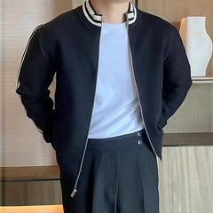 Threebooy  New Korean Fashion Men Cardigan Coat Light Luxury Trendy Knit Zipper Long Sleeve Sweater Jackets High Quality Patchwork Knitwear