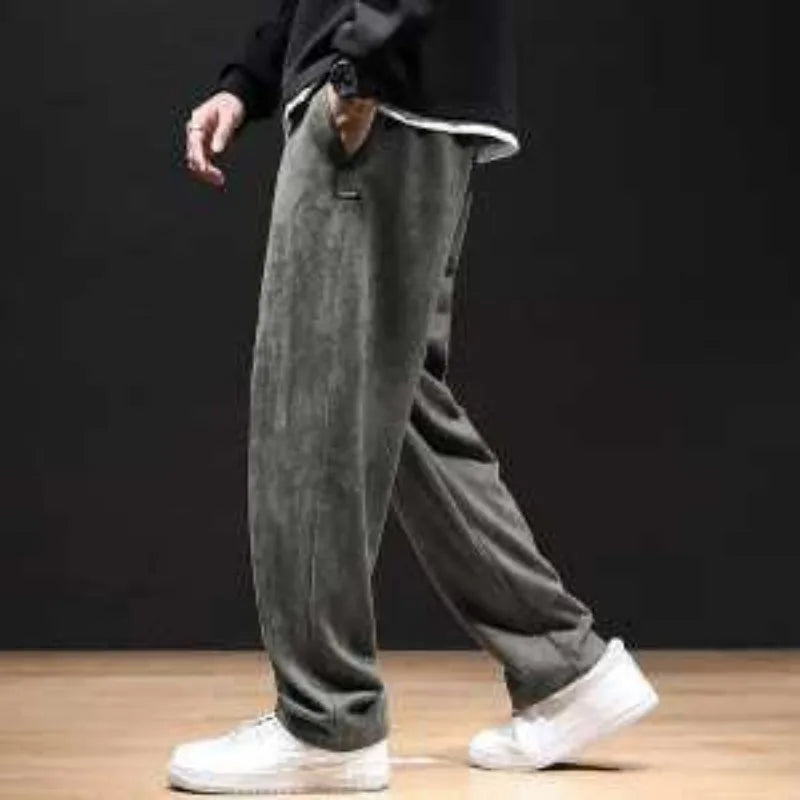 Threebooy  Spring Autumn Imitation Suede Pants Men's Workwear Loose Casual Pants Plus Fat Oversized Straight Trousers