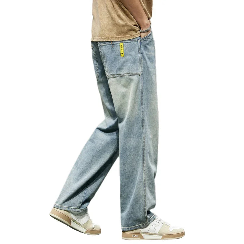 Threebooy  Autumn New Solid Color Jeans Men's Four Seasons Loose Versatile Straight Pants Korean Style Trendy Workwear Long Pants