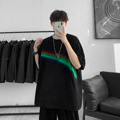 Threebooy Summer Men's Rainbow Printing T Shirts Short Sleeve Round Neck T-shirt Cotton Black/white Color Tshirts Big Size M-5XL