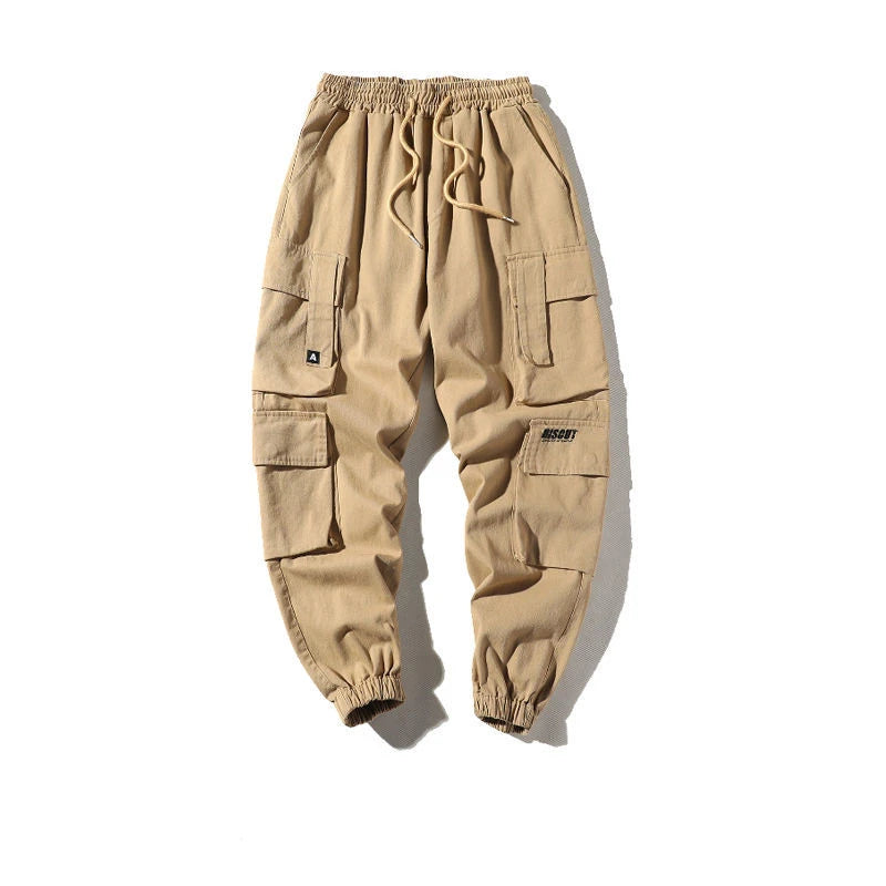 Threebooy  Safari Style Streetwear Cargo Pants Elastic Band Chic Straight Loose Men Autumn Winter All-match Pockets Casual Fashion Trousers