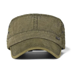 Threebooy Washed Cotton Military Caps Men Cadet Army Cap Unique Design Vintage Flat Top Hat