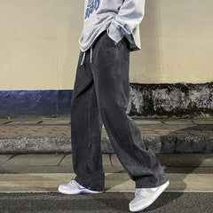 Threebooy  New Men's Jeans Korean Version Student Loose Casual Pants High Street  Y2K Straight Wide Legs Denim Pants Fashion Baggy Trousers