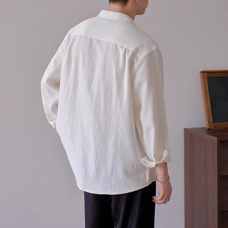 Threebooy New Trend Men Luxury Business Shirts Casual Striped Long Sleeve Cardigan Tops Japanese Style Fashion Leisure Commuter Blouse