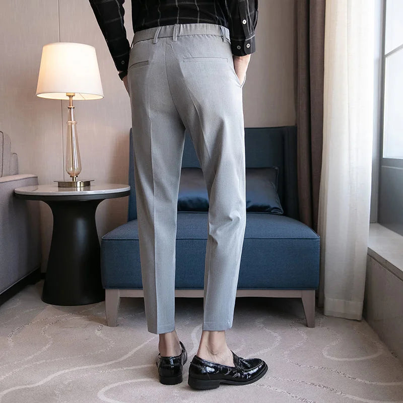 Threebooy Slim business suit pants men oversize loose straight pants solid color casual embroidery all-match classic trousers four seasons