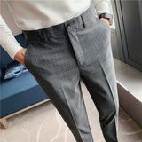 Threebooy New Men Dress Pants Plaid Business Casual Slim Fit Ankle Length Pantalon Classic Vintage Check Suit Trousers Wedding 28-38