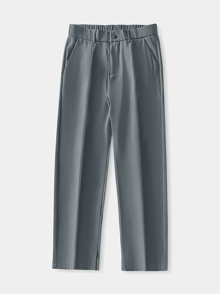 Threebooy  New Casual Pants Men Breathable Korean Fashion Pendant Split Elastic Waist Slacks Straight Loose Suit Trousers