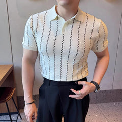 Threebooy New Slim Men Polo Shirt Leisure Luxury High Quality Knit Tops Business T-shirt Fashion Breathable Buttoned Short Sleeve Knitwear