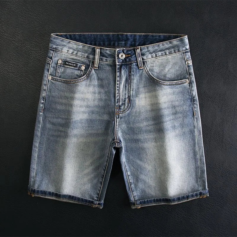 Threebooy  New Spring/Autumn Trendy Solid Color Retro Sports Straight Leg Stretch Denim Pants Men's Casual Loose High Quality Denim Shorts