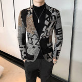 Threebooy Men Slim Letter Printing Business Suit/Male Leisure Blazers Jackets/Man Woolen Office Tuxedo Gray Blue S-5XL