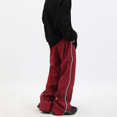 Threebooy Y2K Wide Leg Pants with Side Zips Men Sweatpants Male Loose Casual Sport Red Black Trousers Zipper Split Streetwear