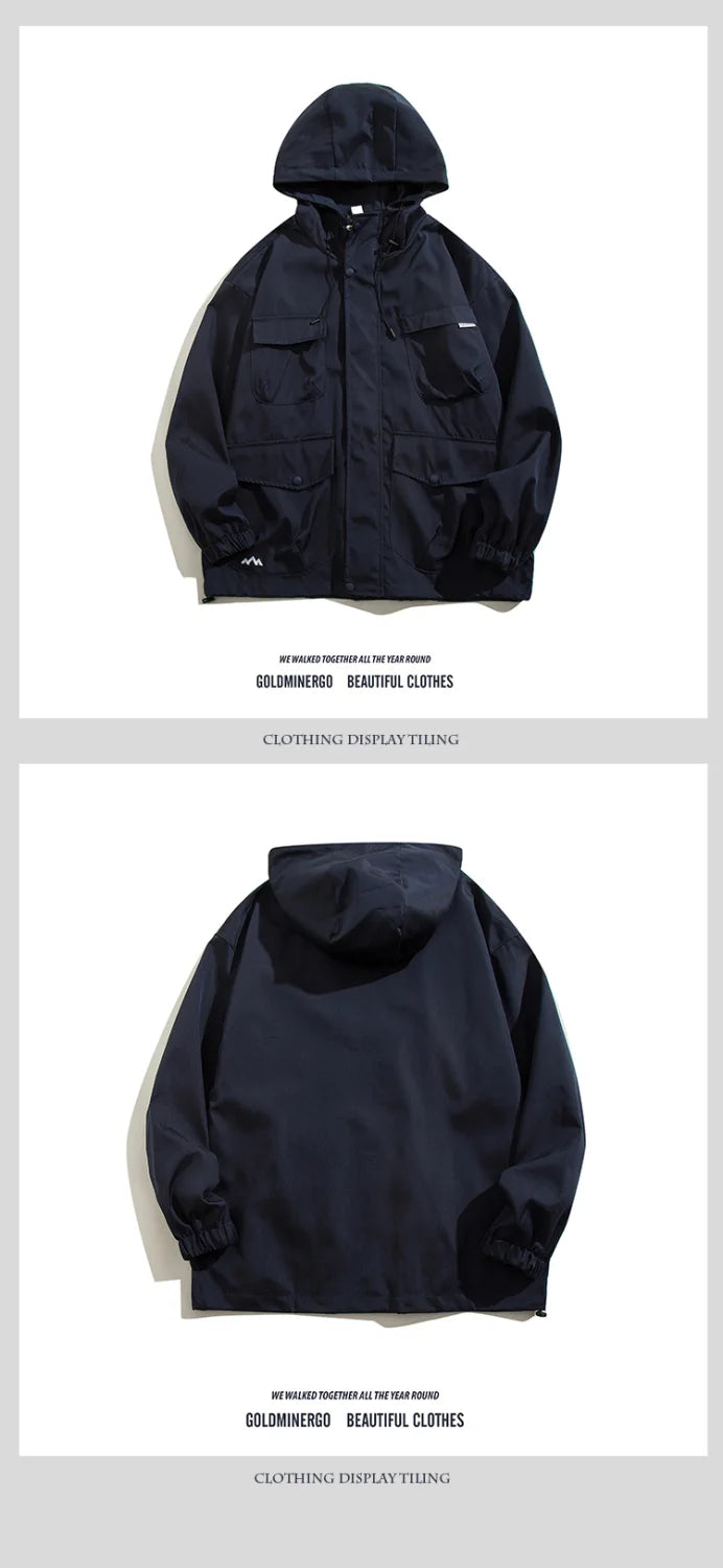 Threebooy Japanese Cityboy Work Jacket Men's Spring Autumn Multi-pocket Mountaineering Suit High-end Casual Hooded Jacket Chic