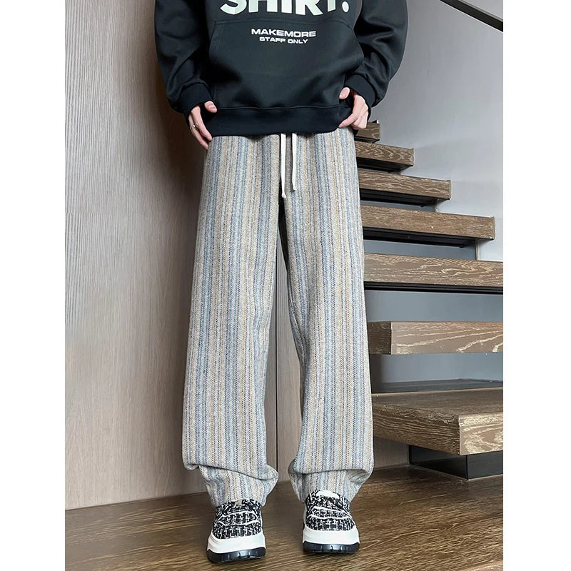 Threebooy Spring Casual Pants Men Fashion Retro Striped Pants Men Streetwear Hip-hop Loose Wide Leg Pants Mens Vintage Trousers M-3XL