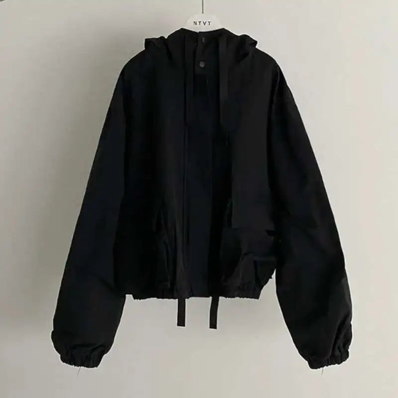 Threebooy  New Style Hooded Jacket Spring Loose Trend Cargo Jackets Zipper Solid Color Fashion Tide Casual Men's Clothing