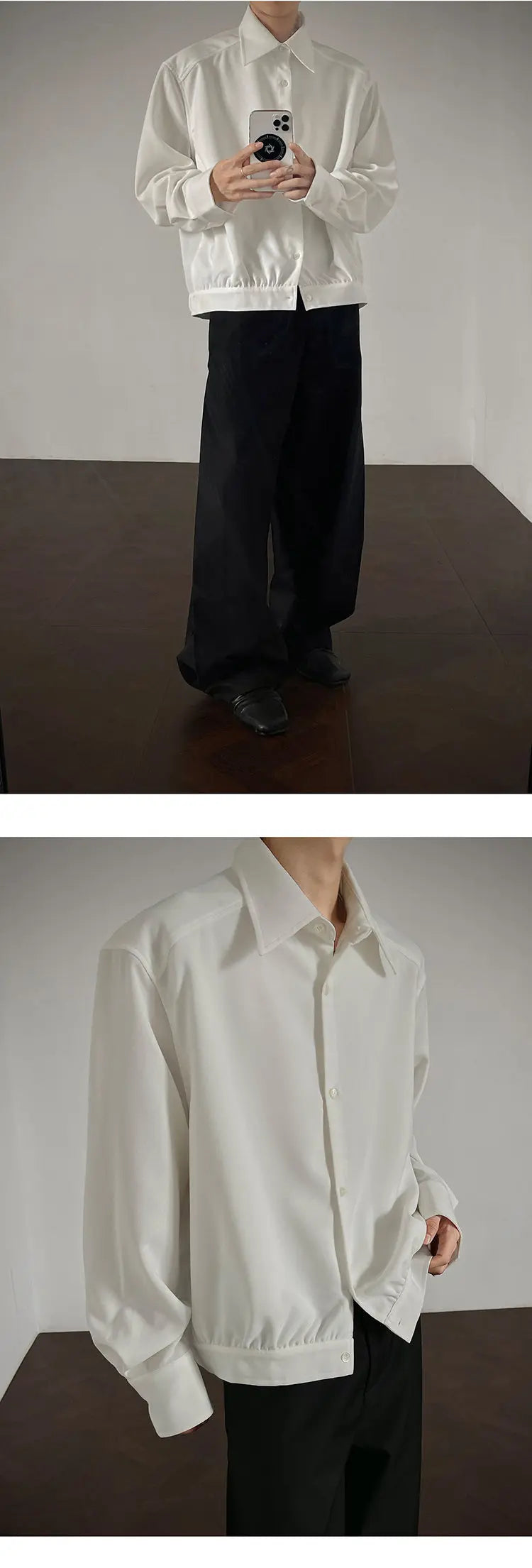 Threebooy Shirt men Korean Style Loose Fit Square Neck Plain Color Long Sleeve Shirt Man Autumn New Trendy Youth Dance Shirts Oversized