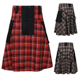 Threebooy Mens Plaid Pleated Pocket Scottish Skirt 2024 New Genderless Fashion Youth Casual Medieval Retro Simple Steampunk Skirt Unisex