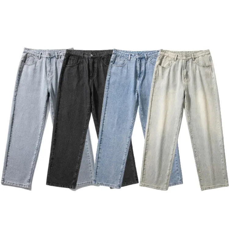 Threebooy Autumn Winter New Solid Color Fashion Jeanstrousers Man High Street Casual Zipper Pockets All-match Y2K Straight Pants