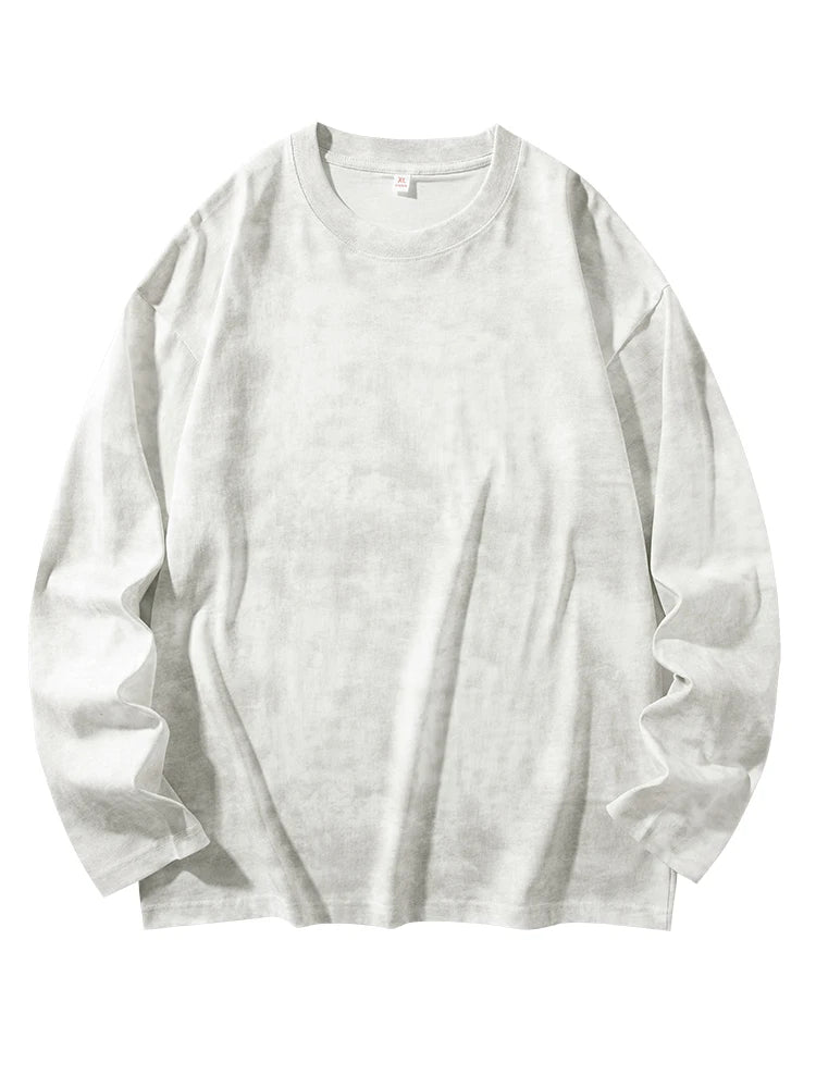 Threebooy 240GSM Cotton Oversized T-shirts Men/Women Unisex Couples Street Tie-Dye Tee Shirt Long Sleeve O-Neck Tshirts