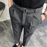 Threebooy Spring Men Pants Korean Slim Fit Men Casual Ankle Length Pants Streetwear Men High Quality Black Gray Dress Suit Pant Man