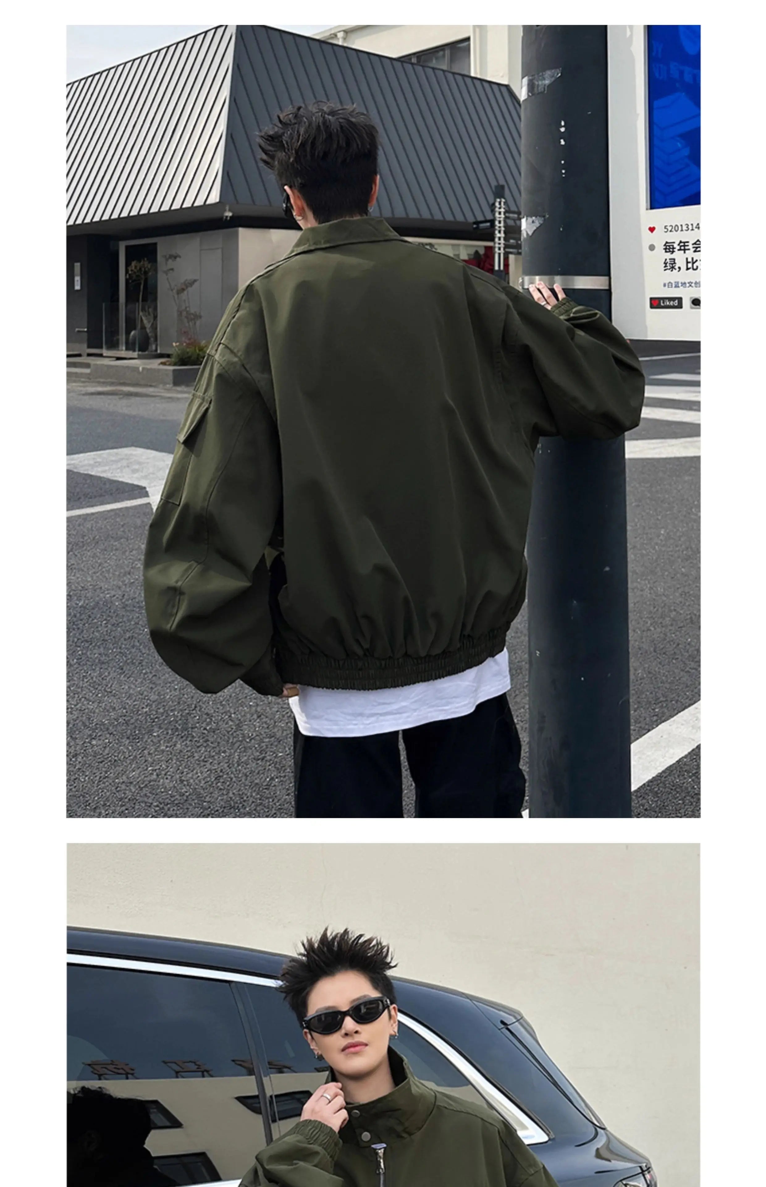 Threebooy Outdoor Work Jacket Men's Spring Autumn American Retro Zipper Coat Silhouette Bomber Handsome High Street Flying Work Jacket