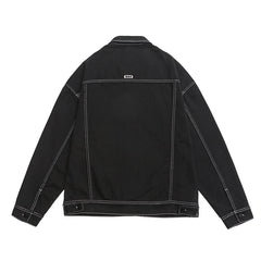 Threebooy  Men's Fashion Baggy Denim Jacket Streetwear Large Pocket Contrast Design Oversized Black White Washed Denim Coats Autumn 4XL 5XL