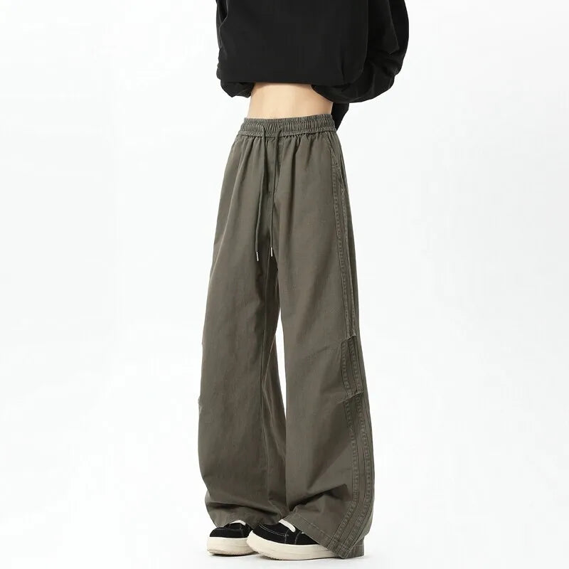 Threebooy Straight Leg Casual Pants Elastic Waist Drawstring High Quality Unisex Comfortable Trousers Men Women Trendy Outdoor Daily Wear