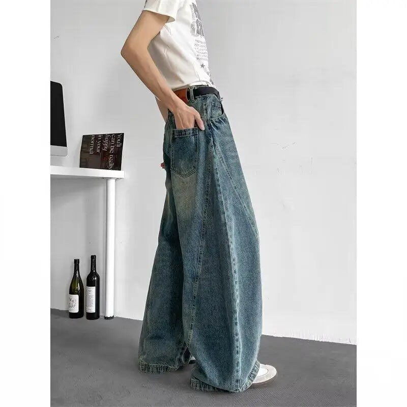 Threebooy  Men Baggy Jeans Wide Leg Unisex Streetwear Hip Hop Dance Pants Loose Fit Trousers Oversized Urban Jogger Street Dance Clothing