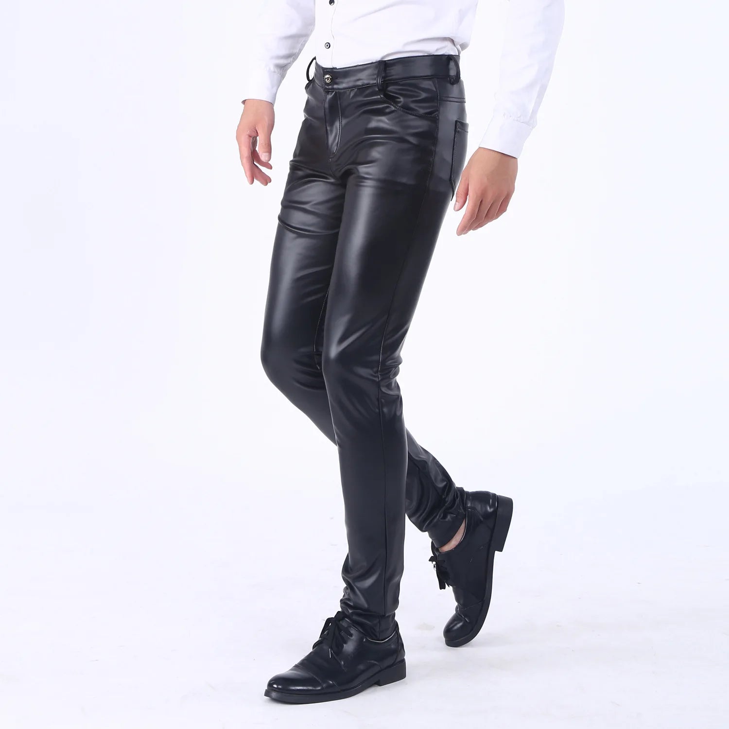 Threebooy Thin motorcycle pants men's straight motorcycle waterproof and oil-proof leather pants stretch PU leather pants motorcycle pants