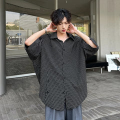 Threebooy Fashion Plaid Batwing Blouse Men 3/4 Sleeves Elegant Shirt Button Decor Women Tops Oversized Casual Streetwear Party Shirts