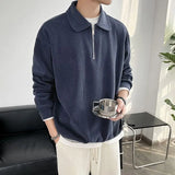 Threebooy Male Clothes Solid Hoodieless Sweatshirt for Men Polo Sweat Shirt Blue Pullover Half Zip Top Streetwear Cotton Winter S Luxury