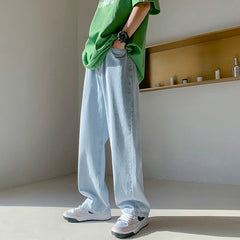Threebooy  Green Baggy Jeans Men Fashion Casual Wide Leg Jeans Men Streetwear Loose Hip Hop Straight Denim Pants Mens Jean Trousers M-2XL