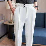 Threebooy British Style Simple High Waist Casual Pants Slim Solid Suit Trousers Pantalon De Travail Pour Homme Business Korte Homme 3XL