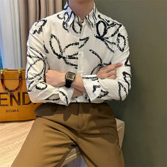 Threebooy  Trendy and Versatile Long-sleeved Printed Thin Shirt New Casual Fashion Men's