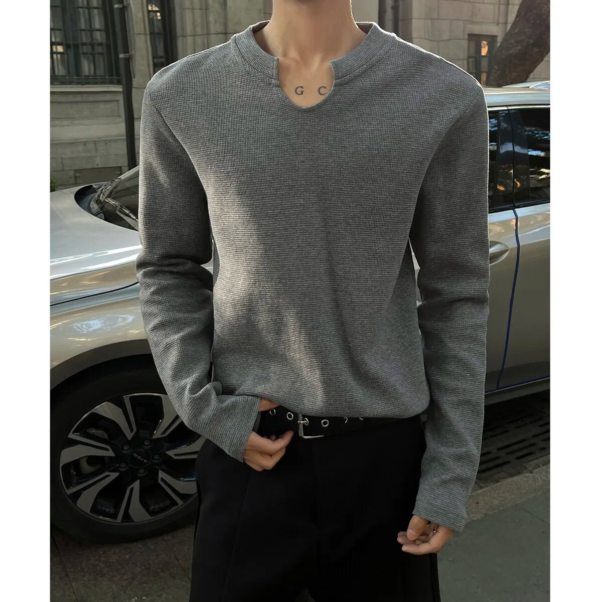 Threebooy Mens Slim Fit Long Sleeve V-Neck T-Shirt Solid Color Spring  Casual Basic Top  Plain Tee Shirt Breathable Comfort Stretch Soft