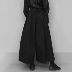 Threebooy 2024 Trendy Gothic Dark Style Loose Cropped Hakama Pants Wide Leg Pants New Large Size Design Sense Samurai Pants Men's Clothing