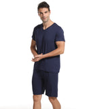 Threebooy Men's 2-Piece Modal Men's Summer Homewear Suit V-Neck T-Shirt Thin Section Of The Fat Big Yards Short-Sleeved Shorts Pajamas