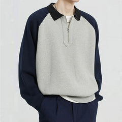 Threebooy  Lapel Men's Sweatshirt Spring Autumn New Casual Patchwork Pullover Comfortable Loose Fashion Male Zipper Sweatshirt