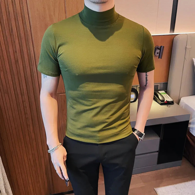 Threebooy Brand Clothing Men's Summer Casual Short Sleeves Turtleneck T-shirt/Male Slim Fit Fashion High Quality Short Sleeve T-shirt