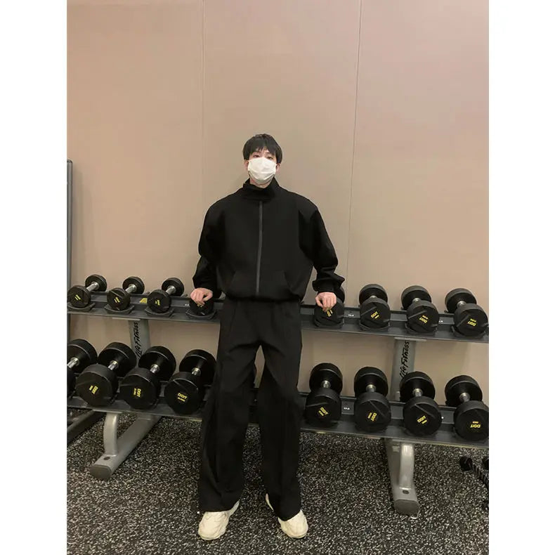 Threebooy High-end Casual Sports Suit Men's Loose Design Cardigan Jacket Wide-leg Pants Trendy Two-piece Set Men Women Tracksuits