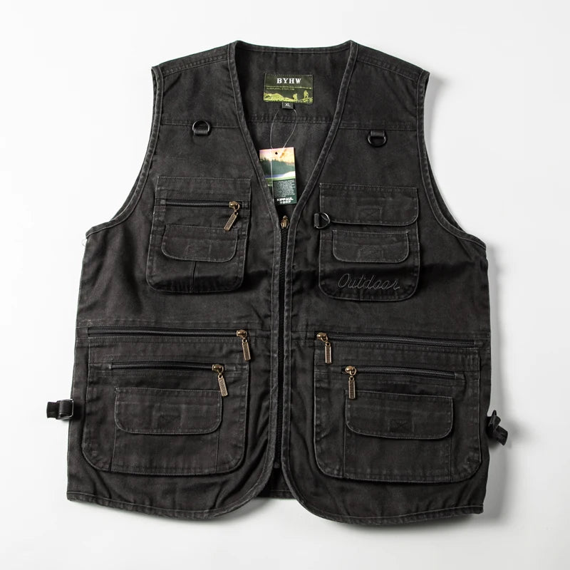 Threebooy American Workwear Retro Metal Zipper Three-dimensional Pocket Cotton Men Women Tactical V-neck Vest Jacket Aesthetic Urban Chic