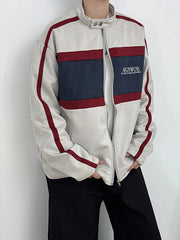 Threebooy Retro Contrast Jacket Motorcycle Suit Suede Stand Collar Jacket Men's High-end Outdoor Niche Bomber Jacket Baseball Uniform Suit