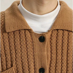 Threebooy American Cargos Knitted Men Cardigan Luxury Trendy Textured Long Sleeve Button-down Sweater Coats Premium Quality Knitwear M-3XL